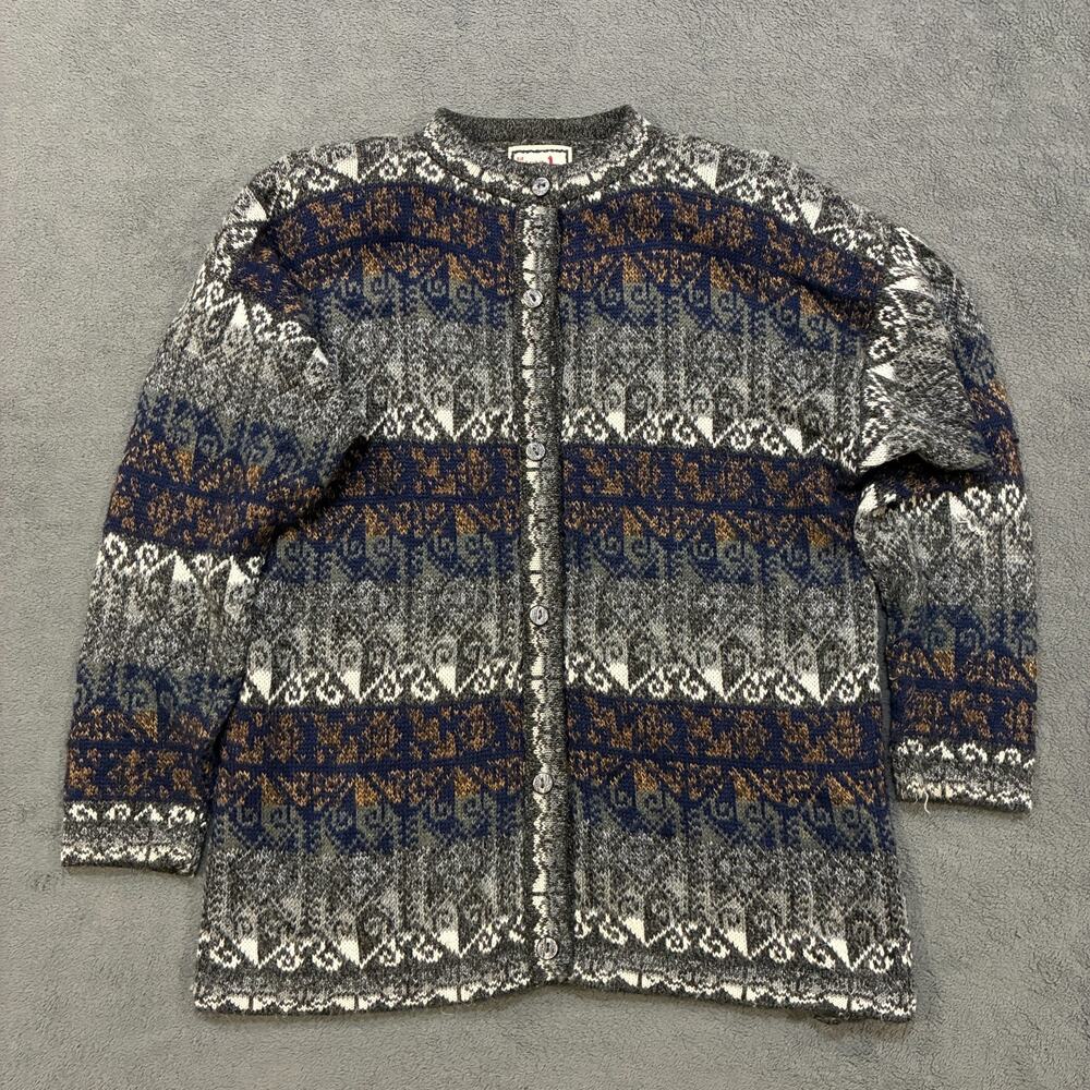 Vintage The Alpaca Connection Blue Multi Button Down Cardigan Women's Size XL